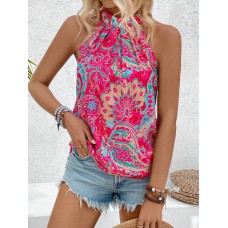 Sleeveless hanging neck floral top Sleeveless hanging neck floral top