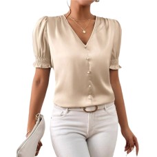 V-neck button up short sleeved top