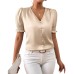 V-neck button up short sleeved top