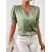V-neck button up short sleeved top