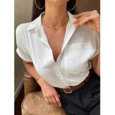 Short sleeved V-neck button up top