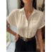 Short sleeved V-neck button up top