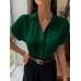 Short sleeved V-neck button up top