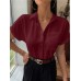 Short sleeved V-neck button up top