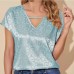 V-neck short sleeved loose top V-neck short sleeved loose top