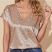 V-neck short sleeved loose top V-neck short sleeved loose top