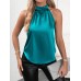 Solid color shoulder hanging neck sleeveless top