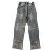 Ripped denim straight leg pants