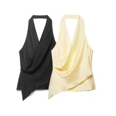 Silk texture hanging neck collar top
