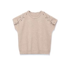 Short sleeved round neck shoulder detail knit sweater