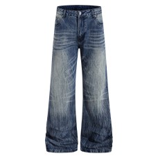 Grinding white distressed denim bell bottoms
