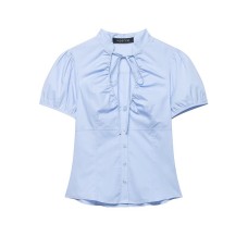 Casual bow decoration poplin top
