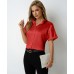 Solid color stand up collar short sleeved top