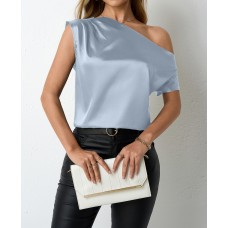 Irregular slanted shoulder one neck top