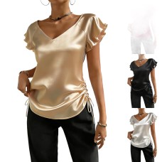 V-neck ruffled drawstring top