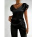 V-neck ruffled drawstring top