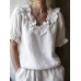 Women's loose top with ruffled collar and bubble sleeves