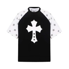 Digital Cross Color Contrast Splicing Short Sleeve