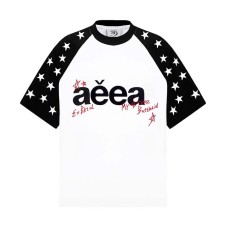 English pentagram printed shoulder sleeves with short sleeves
