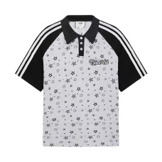 Splicing and contrasting three stripes with full printed short sleeves