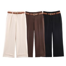 Curled hem waistband pants