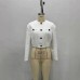 Round neck pleated waist cinching short jacket