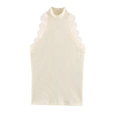 Versatile lace ribbed T-shirt