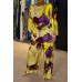 Elegant Satin Off-Shoulder Loose Printed Batwing Sleeve Drawstring Pants