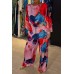 Elegant Satin Off-Shoulder Loose Printed Batwing Sleeve Drawstring Pants