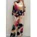 Elegant Satin Off-Shoulder Loose Printed Batwing Sleeve Drawstring Pants