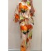 Elegant Satin Off-Shoulder Loose Printed Batwing Sleeve Drawstring Pants