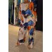 Elegant Satin Off-Shoulder Loose Printed Batwing Sleeve Drawstring Pants