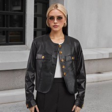 Round neck long sleeved jacket
