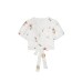 Fresh Youthful Short Crop One-Piece Tie-Belt Puff Sleeve Top for Women
