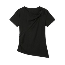 Tencel cotton single-sided off shoulder twisted design short sleeved spring style slimming top