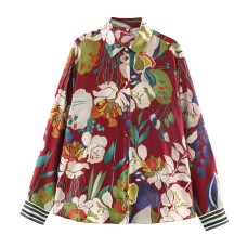 Floral print silk textured shirt