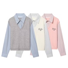 Embroidered letter fake two-piece top Embroidered letter fake two-piece top