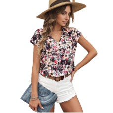 V-neck short sleeved printed top