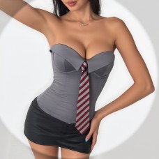 Solid color tie strapless top
