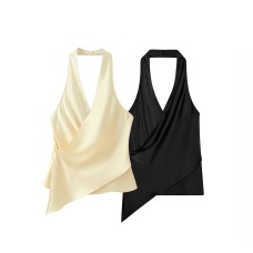 Silk texture hanging neck collar top