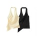 Silk texture hanging neck collar top