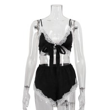 Splicing Sexy Mini Set Sleeveless Shorts Two-Piece Set