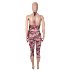 Hanging neck camisole vest leopard print pants set
