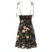 Holiday style floral print with fungus edge slim fit suspender dress