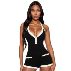 Hanging neck tie, backless button decoration jumpsuit Hanging neck tie, backless button decoration jumpsuit