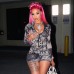 Sheer Printed Zipper Long Sleeve Top with  Shorts Set