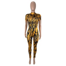 Striped Print Short Sleeve Long Pants Jumpsuit Striped Print Short Sleeve Long Pants Jumpsuit