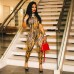 Striped Print Short Sleeve Long Pants Jumpsuit