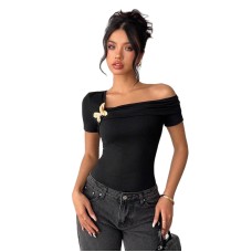 Slant shoulder slim fit top for women
