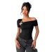 Slant shoulder slim fit top for women